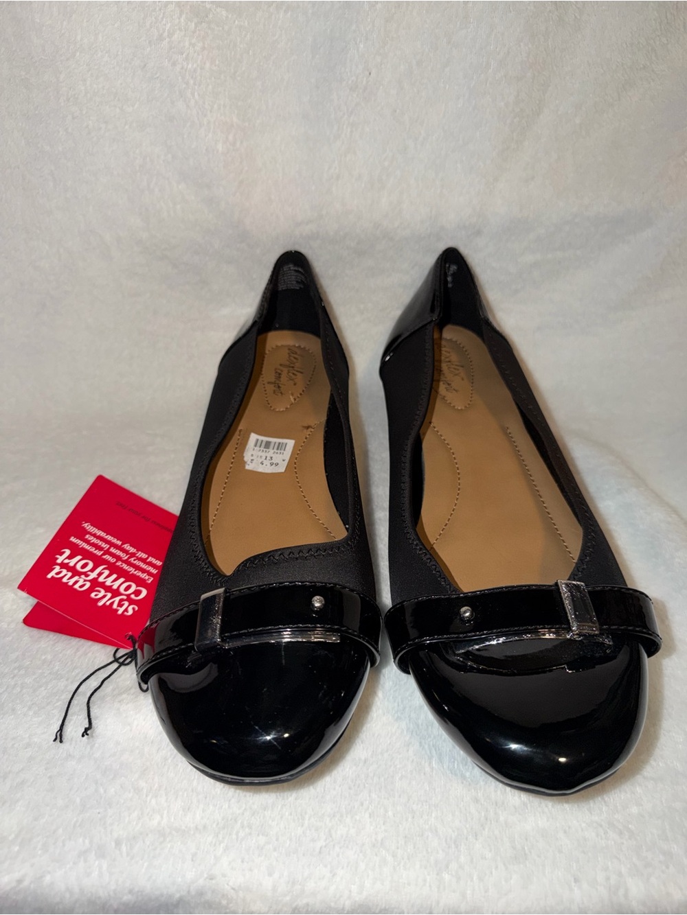 dexflex comfort Black Patent Round-Toe Ballet Flats with Bow Accent